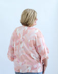 Pink and white retro pattern blouse for women from Favored And Common Boutique