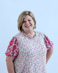 Sage and green pink floral blouse for women from Favored And Common online boutique