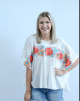 White blouse with colorful embroidery for women from Favored And Common