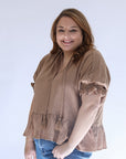 Flattering ruffle hem top for women from Favored And Common
