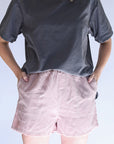 Mauve shorts with raw edge hem for women from Favored and Common