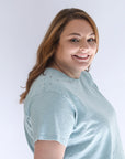 Aqua blue boyfriend t-shirt for women.
