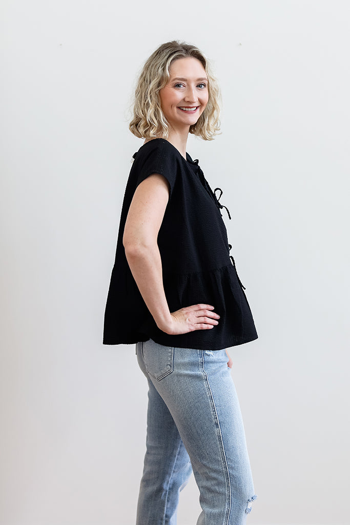 Make It Known Black Bow Tie Blouse