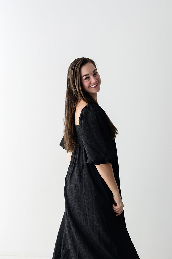 Black dress with peasant sleeves from Favored And Common in NC