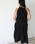 Midnight Eyelet Halter Maxi Dress