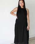 Midnight Eyelet Halter Maxi Dress