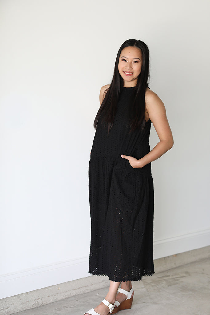 Midnight Eyelet Halter Maxi Dress