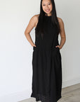 Midnight Eyelet Halter Maxi Dress