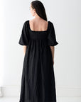 Black maxi dress with square neckline and zip up back from Favored And Common in NC