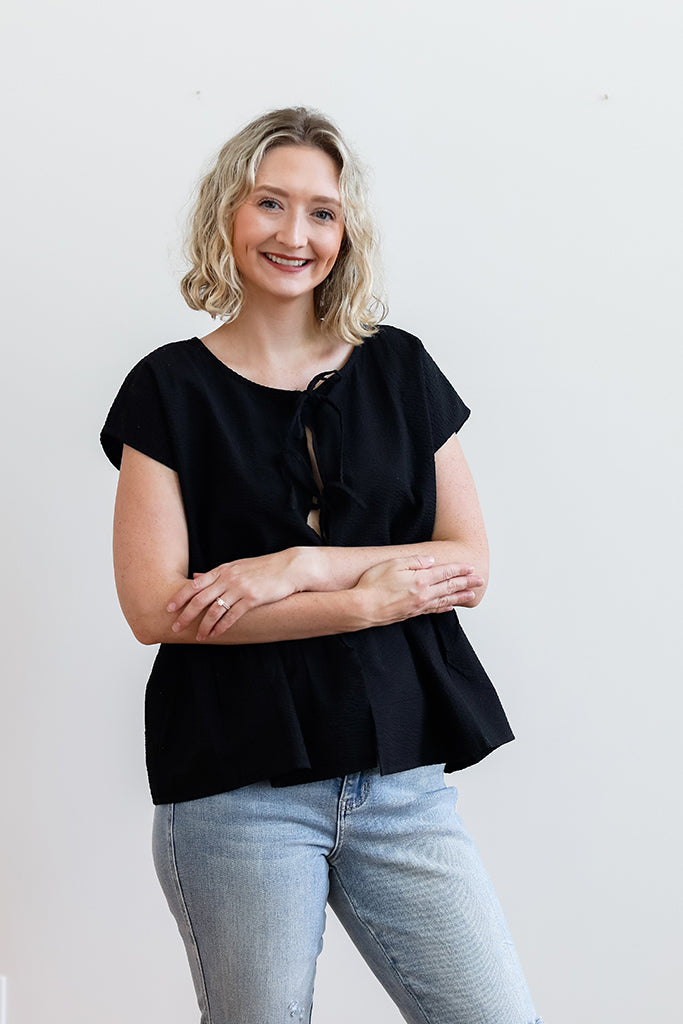 Make It Known Black Bow Tie Blouse
