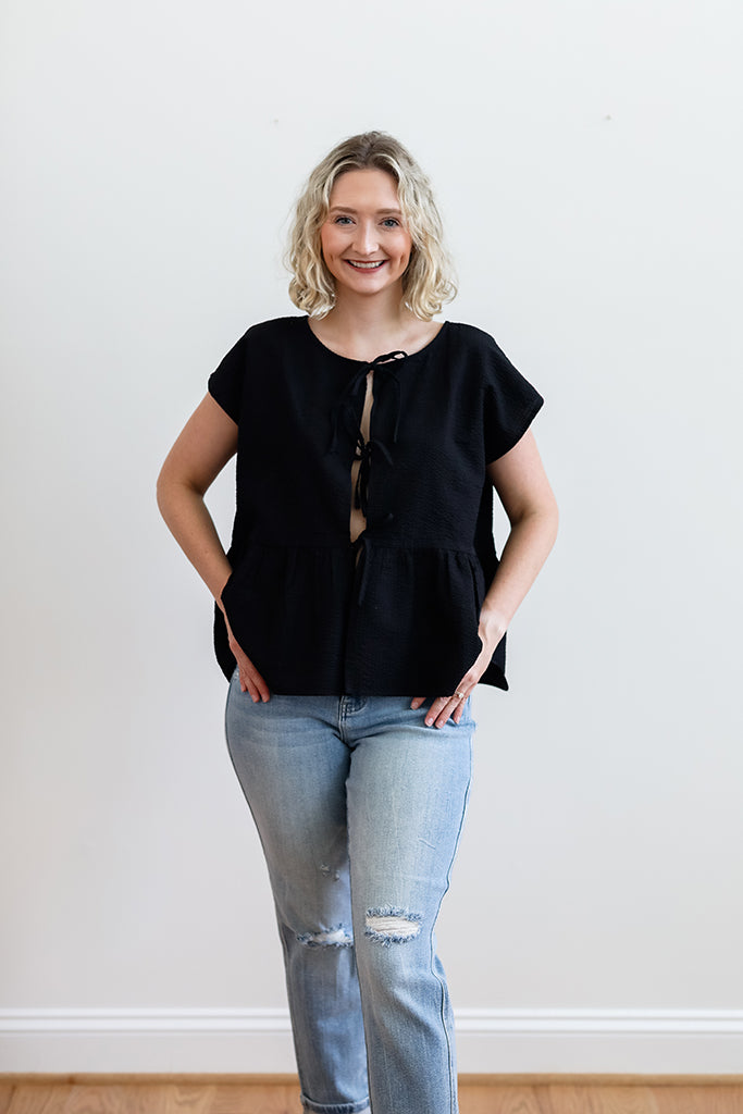 Make It Known Black Bow Tie Blouse