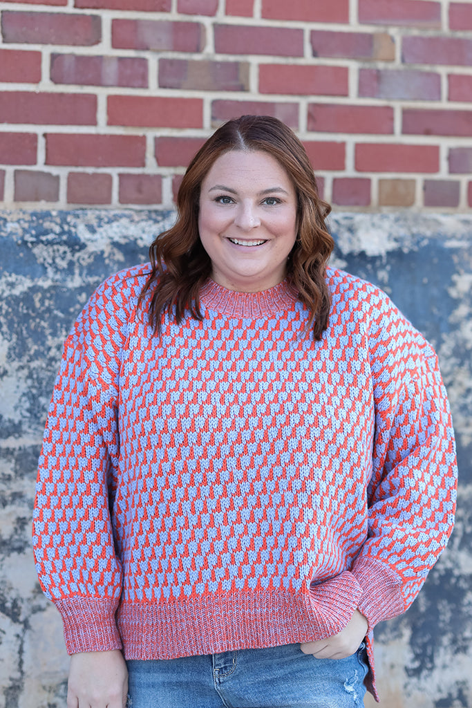 Blue and orange knit sweater for women from Favored And Common in NC