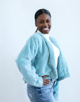 Blue Without You Faux Fur Cropped Jacket