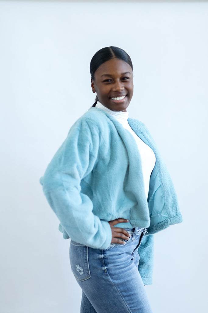 Blue Without You Faux Fur Cropped Jacket