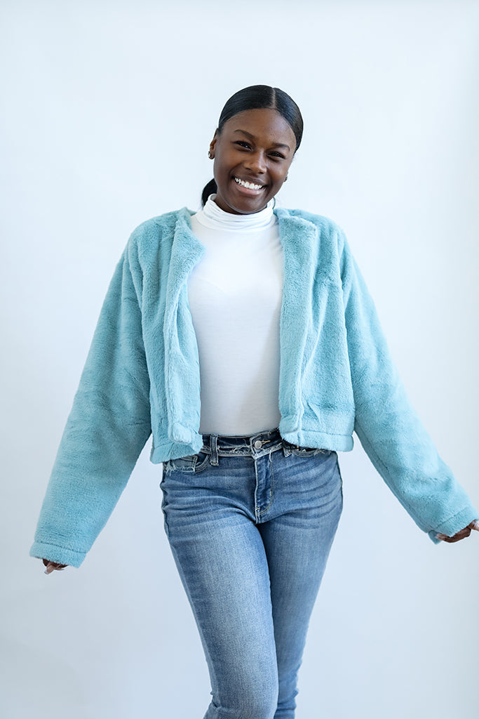 Blue Without You Faux Fur Cropped Jacket