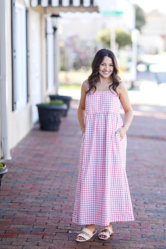 Checkered Blush Midi Dress