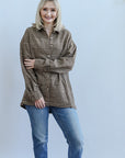 Brown plaid shacket with collar and pockets from Favored And Common in NC