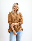 Peplum Charm Corduroy Button Down Top