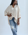 Champagne flowy satin blouse for women from Favored and Common