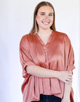 Copper stin v-neck blouse from Favored and Common in NC