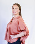 Copper flowy satin blouse for women from Favored and Common in NC