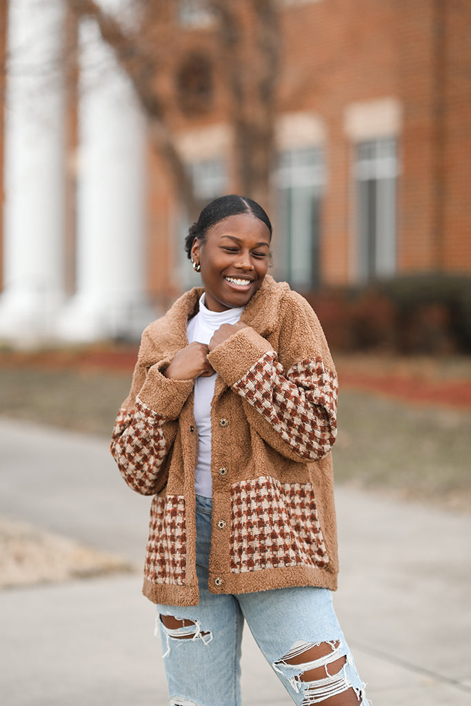 Cozy lightweight teddy jacket for women from Favored and Common 