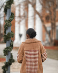 Brown cozy teddy jacket with houndstooth pattern from Favored and Common