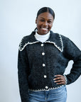 Dark gray and white knit cardigan from Favored and Common