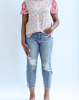 Distressed straight leg jeans for women from Favored And Common in NC