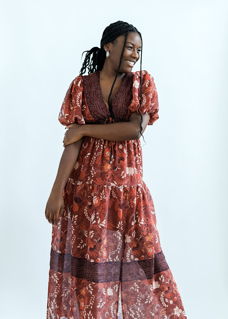 Floral midid dress with slit from Favored And Common