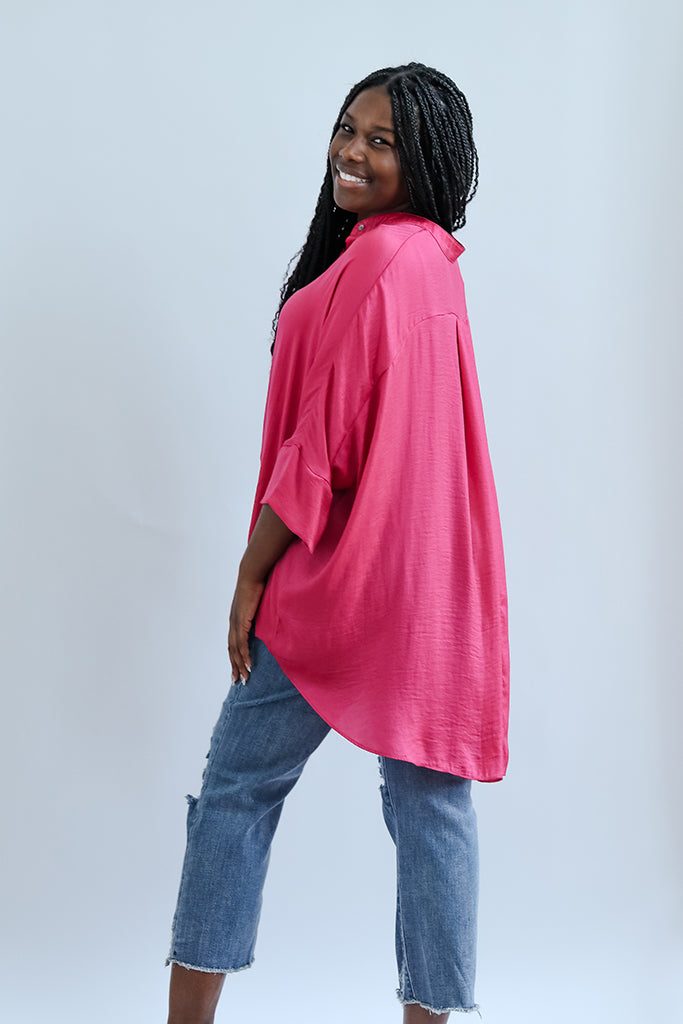 Flowy washed satin blouse from Favored and Common in NC