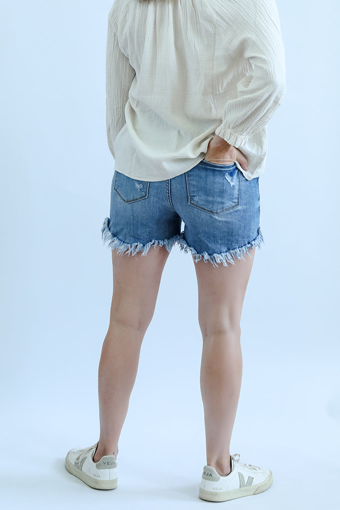 Fringed distressed jean shorts for women from Favored and Common