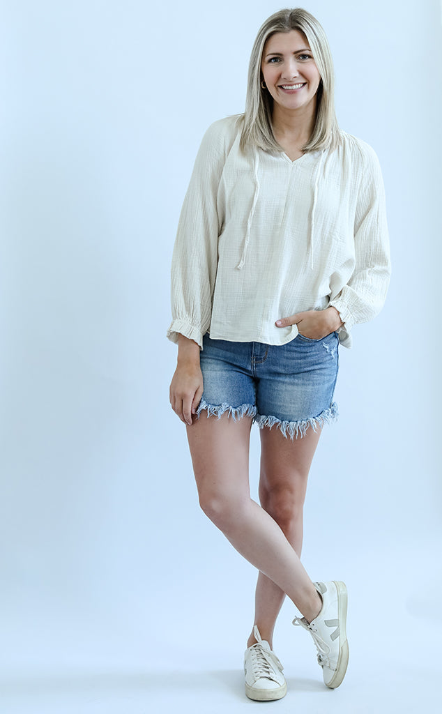 Fringed jean shorts for women from Favored and Common in NC