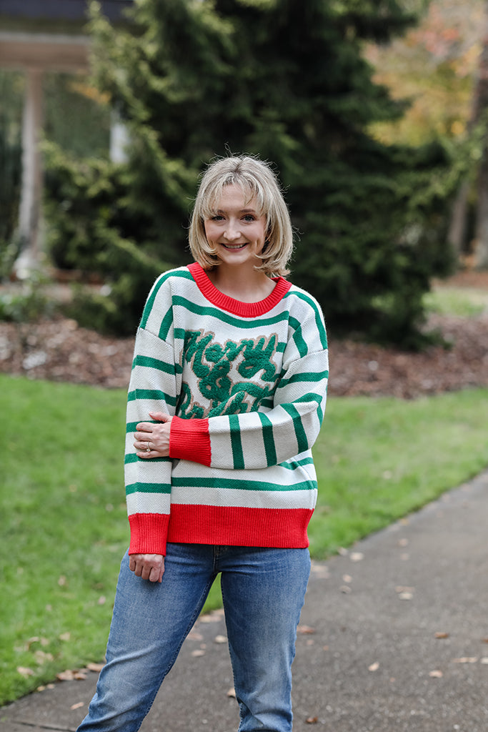 The Merry & Bright Stripe Sweater | +Plus Size Available