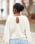 Green tweed blouse with keyhole back from Favored and Common in NC