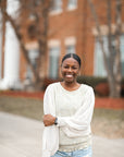 Green tweed blouse with sheer chiffon sleeves from Favored and Common in NC