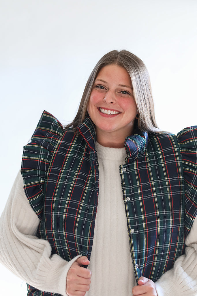 Holiday quilted plaid vest from Favored And Common in NC