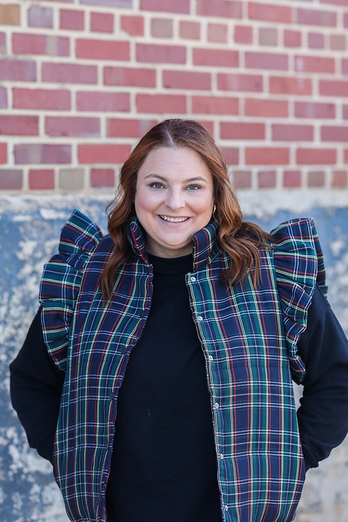 Holiday vest with ruffle sleeves from Favored And Common in NC