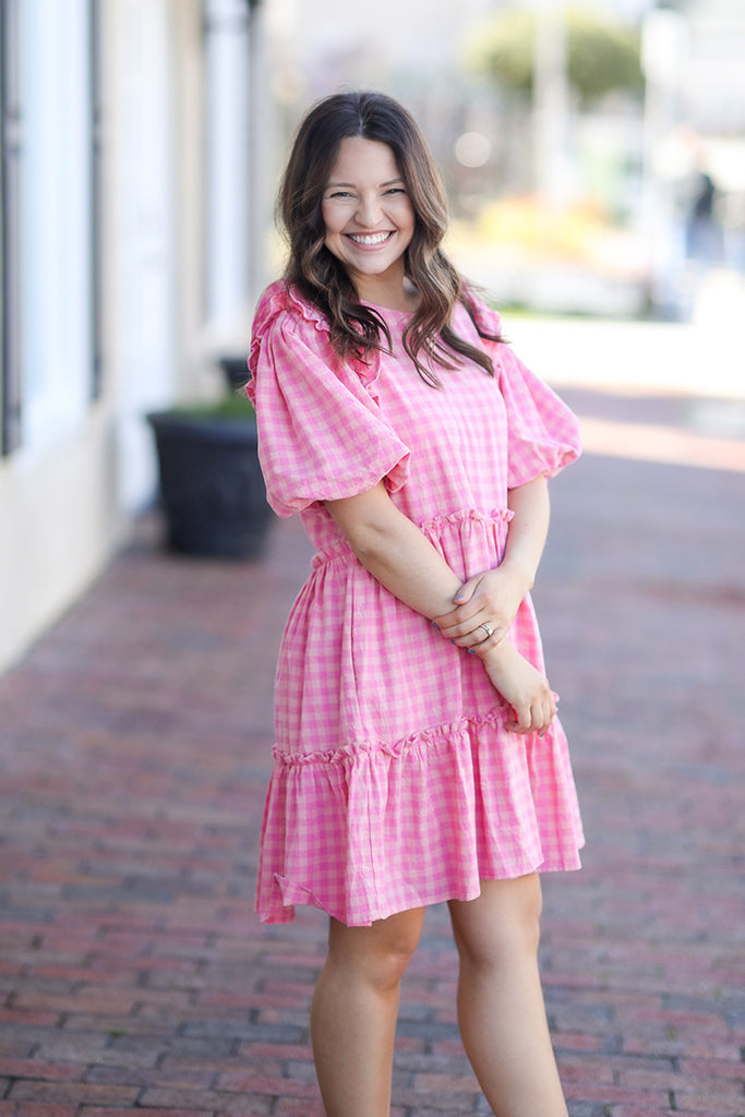 Blush Charm Gingham Dress