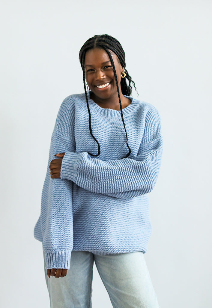 Light blue knit sweater for women from Favored And Common in NC