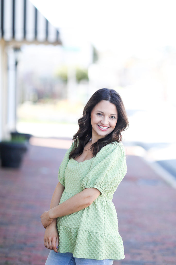 Green Apple Square Neck Blouse