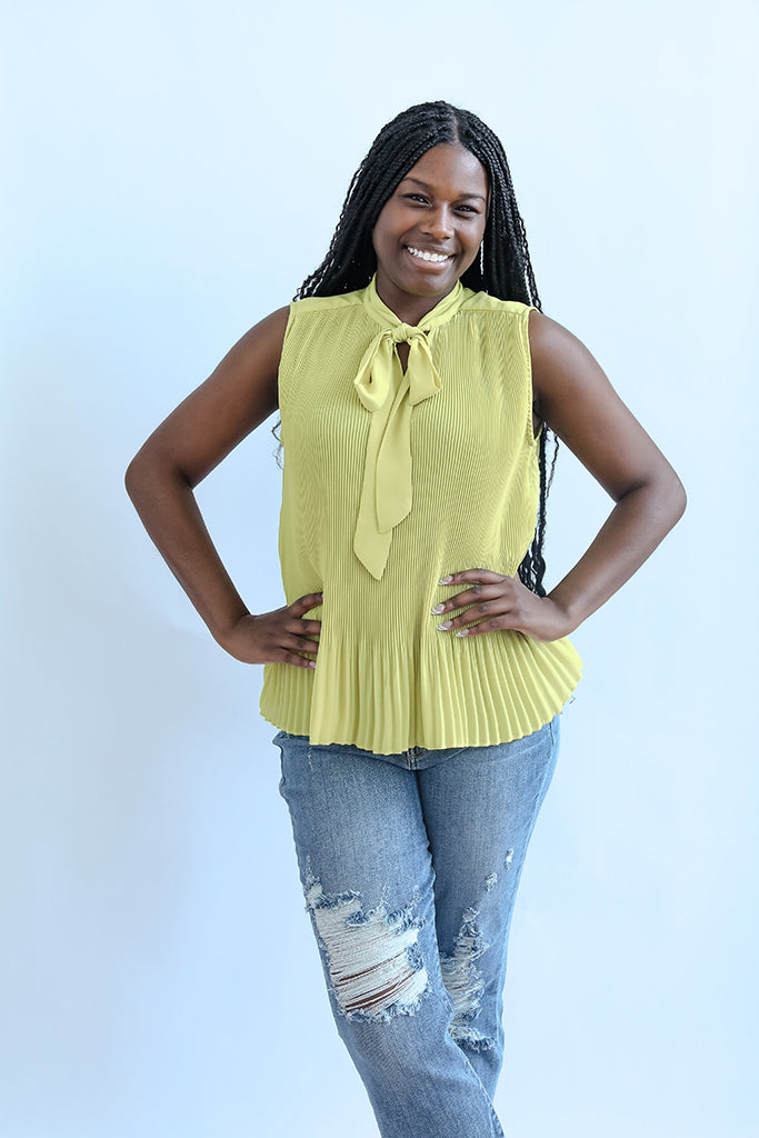 Lime green pleated blouse for women from Favored And Common