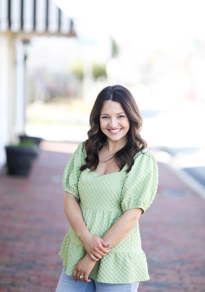 Green Apple Square Neck Blouse