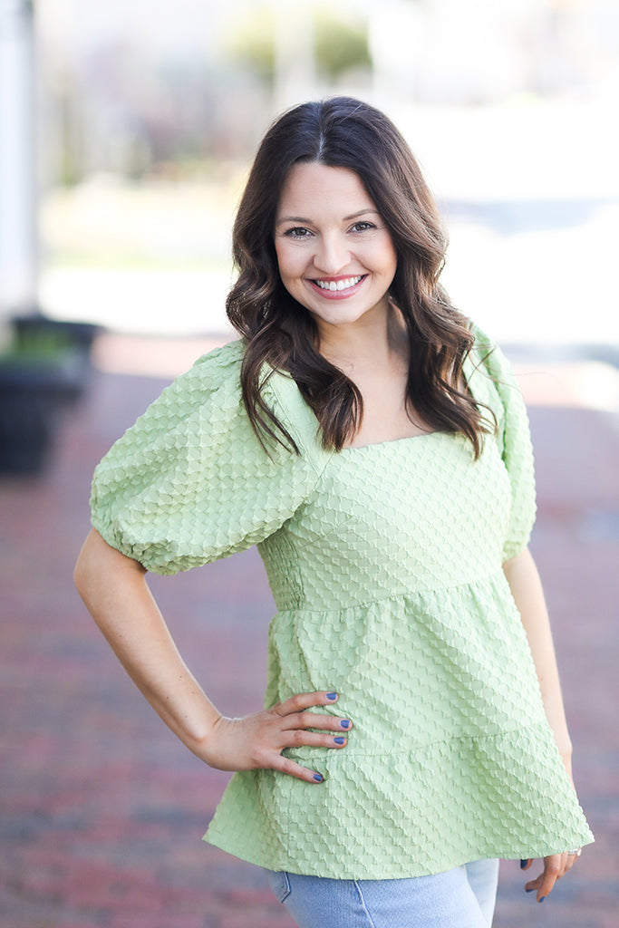 Green Apple Square Neck Blouse