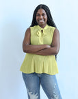 Lime green sleeveless blouse with front tie from Favored And Common in NC