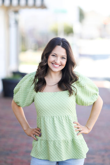 Green Apple Square Neck Blouse