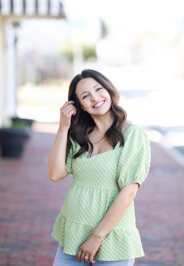 Green Apple Square Neck Blouse