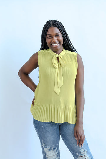 lime green sleeveless blouse with front tie from Favored And Common