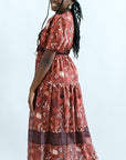 Maroon floral midi dress with v-neck from Favored And Common in NC