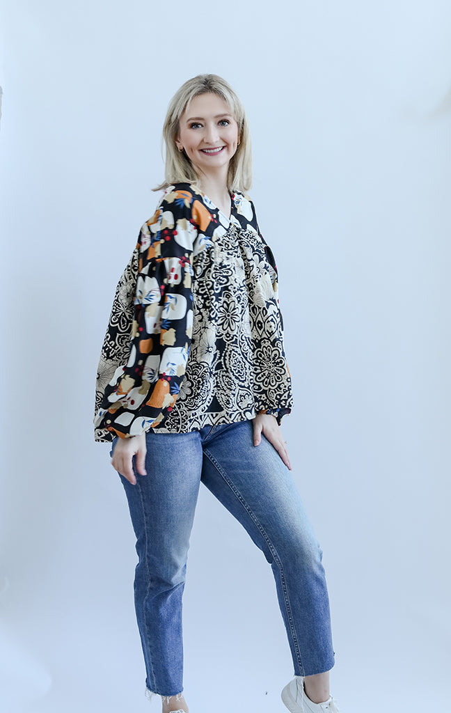 Mixed print flowy blouse for women from Favored And Common